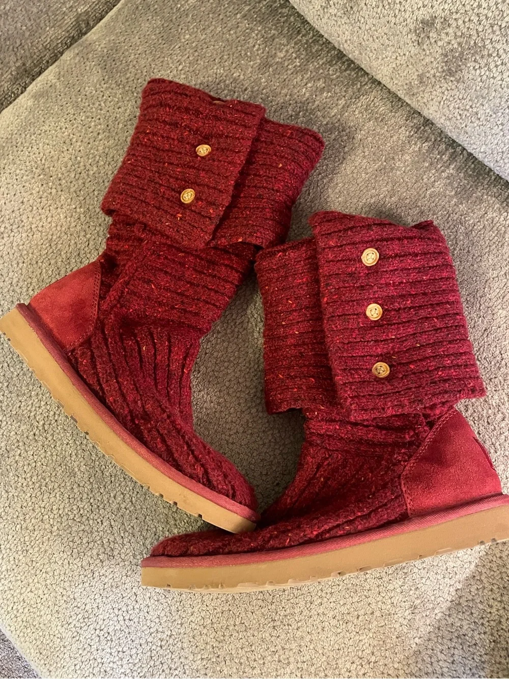 UGG Classic Cardy Button Tall Winter Boots Womens Side 8 Authentic SheepSkin Red
